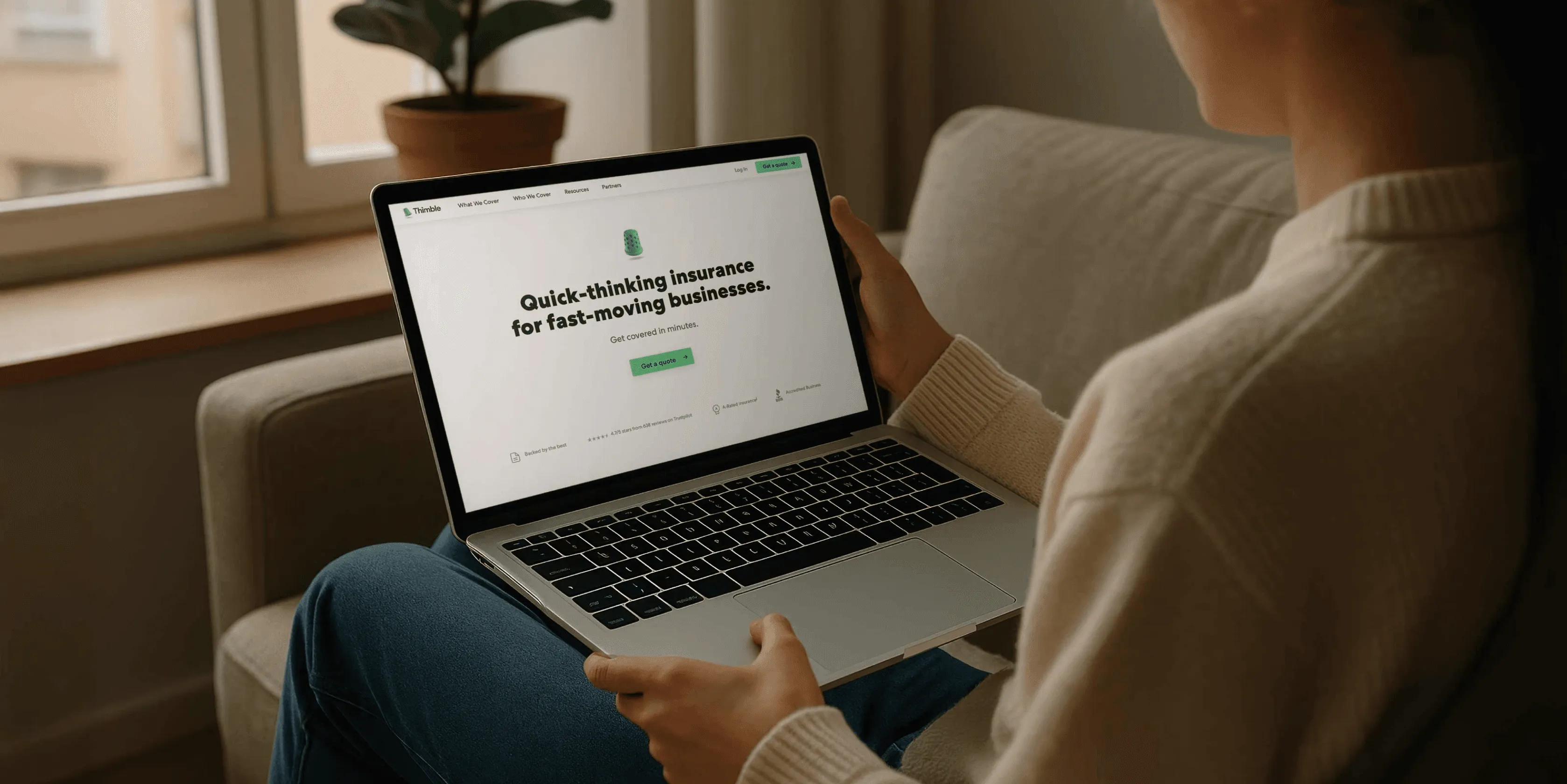 Thimble website design showing the insurance product experience
